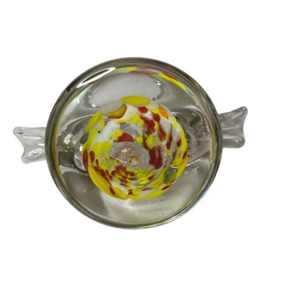 Double Blue Bird of Happiness Glass Clear Yellow Red Swirl  Paperweight - Picture 5 of 7